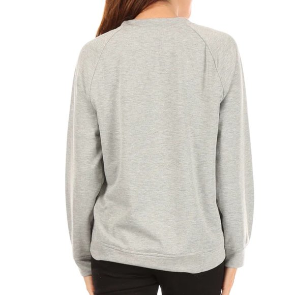 Rae Dunn Happy Studio Raglan Pullover Sweater Sweatshirt Light Heather Gray XS - Picture 3 of 7